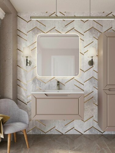 Изображение товара Тумба с раковиной для ванной 80 подвесная Alba Мокко, раковина Персона, аквакрафт