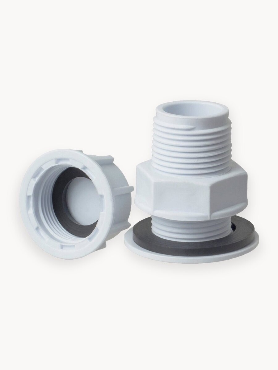 Штуцер (врезка) в бак (емкость) с заглушкой и прокладкой 3/4", пластик