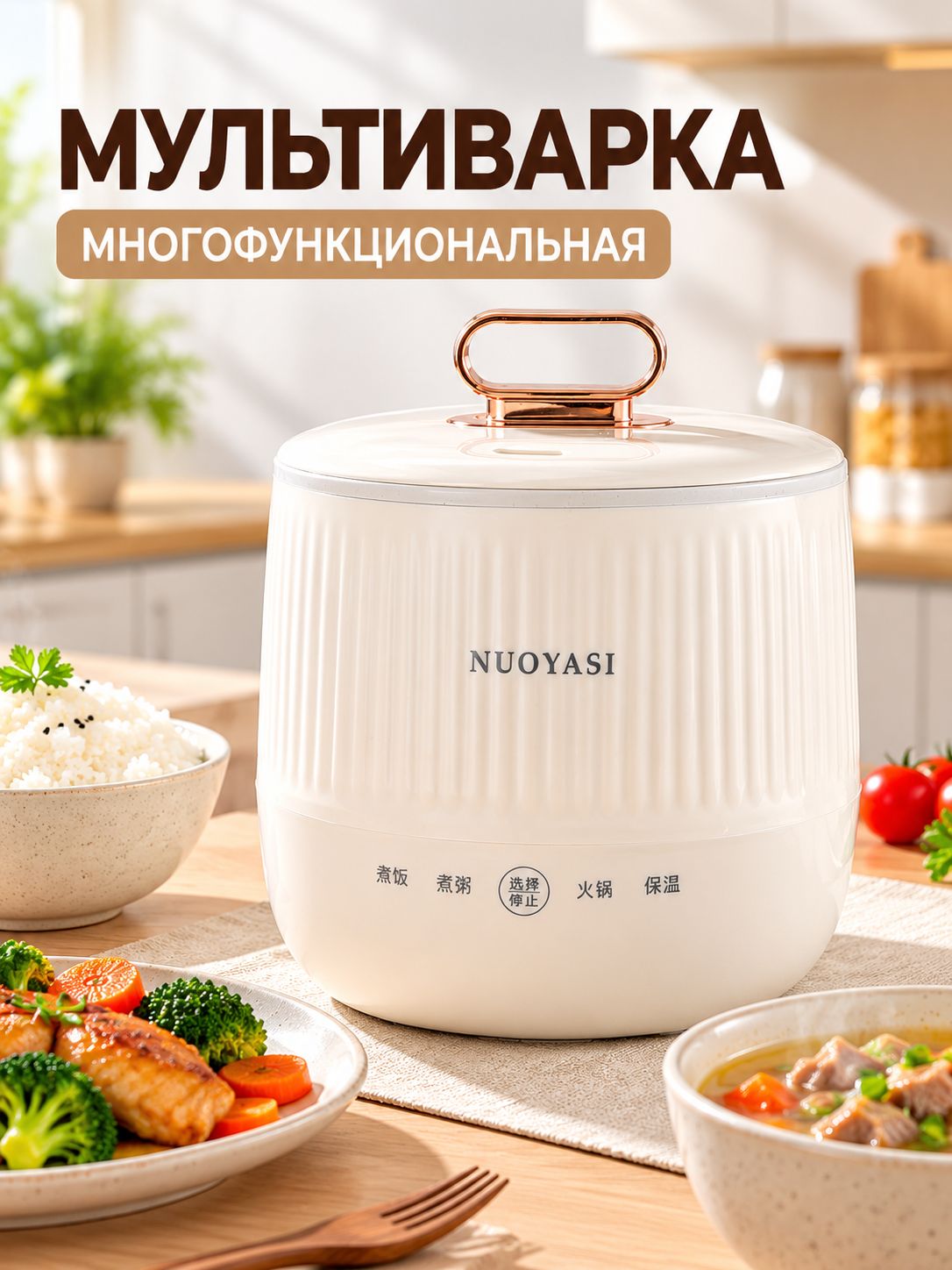 Мультиварка-скороварка JZ-MRYQ717C электронная с ЖК-дисплеем, Объем чаши 5 литров, мощность 700 Вт