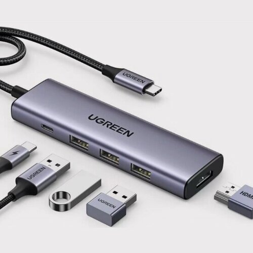 Изображение товара Хаб (разветвитель) Ugreen CM511 HDMI 4K при 30 Гц , 3хUSB 3.0 A, PD, 100Вт, серый (15596)