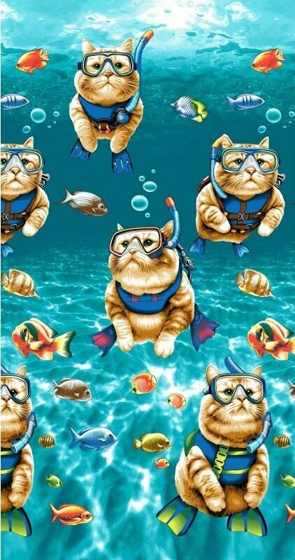 Полотенце вафельное банное пляжное в подарок на День рождения, 23 февраля, Новый год Кот дайвер 80*150 см