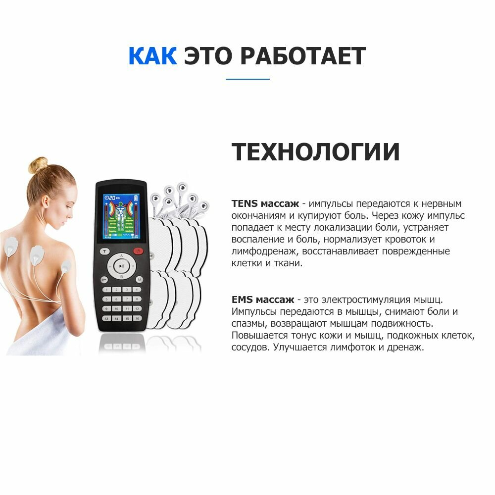 Изображение Миостимулятор EMS TENS для тела EMS-200 4 канала, 16 режимов массажа, беспроводной