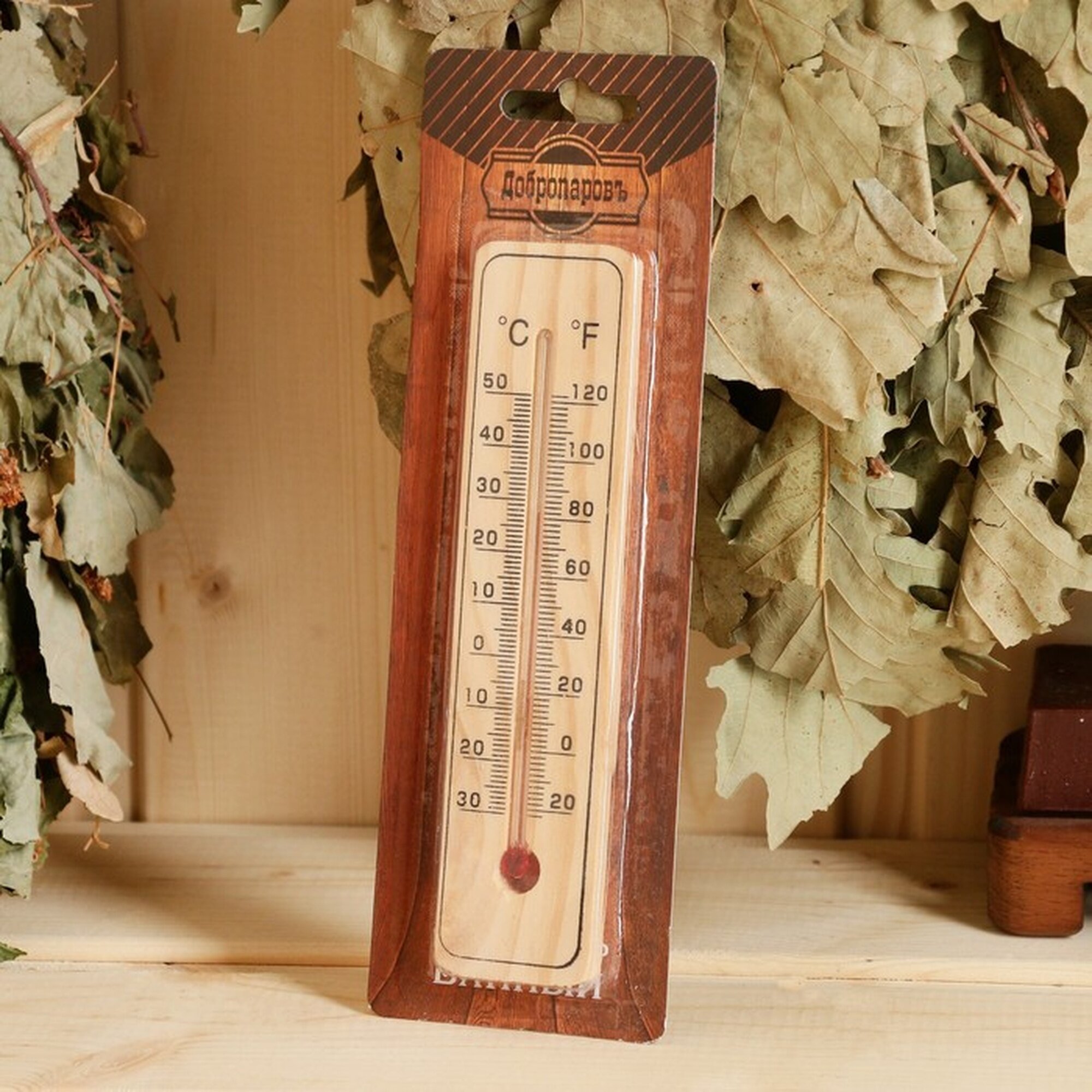 Термометр Добропаровъ для бани дерево бежевый -30°C до +50°C