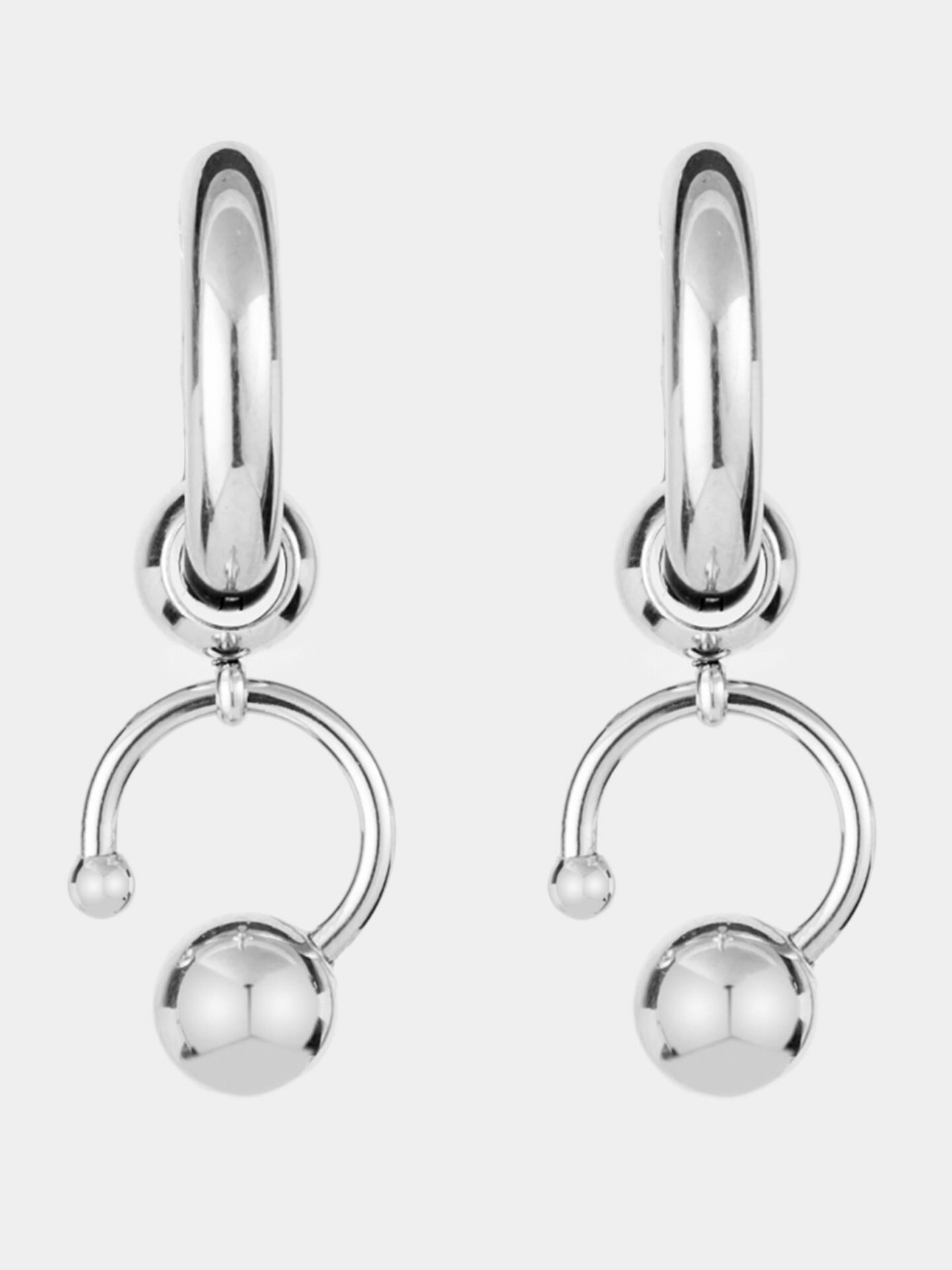 Серьги конго, с подвесками RESURS, серый, серебряный — фото 1