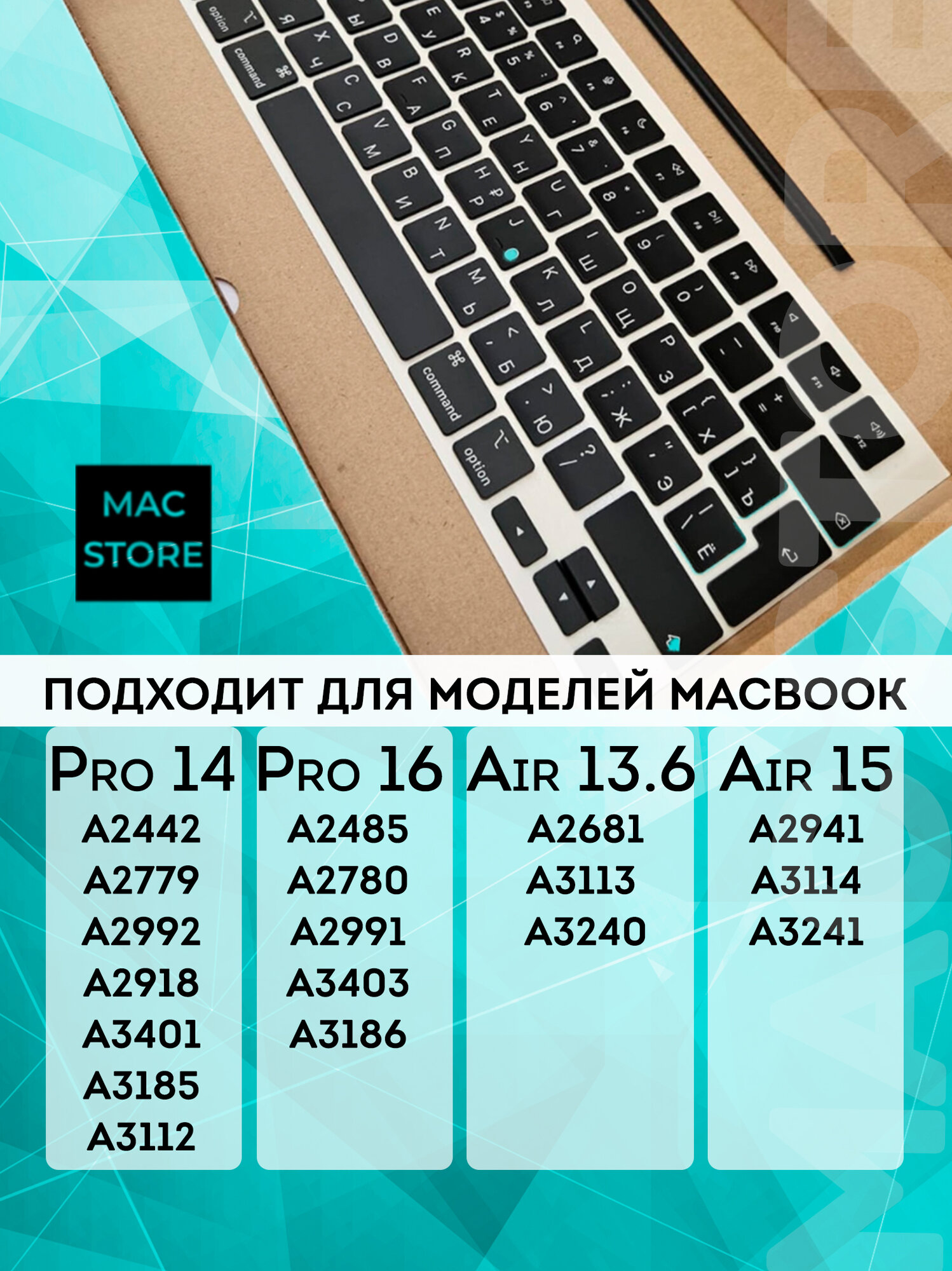 Кнопки/набор клавиш для MacBook Air 13.6 (A2681) Air 15 (A2941) Pro 14/16 (A2442 A2485) UK-РСТ / Европейская раскладка — фото 1