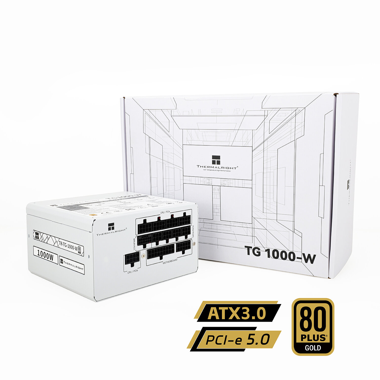 Блок питания Thermalright TR-TG-1000, модульный, с сертификатом GOLD, ATX 3.0, 1000W, белый