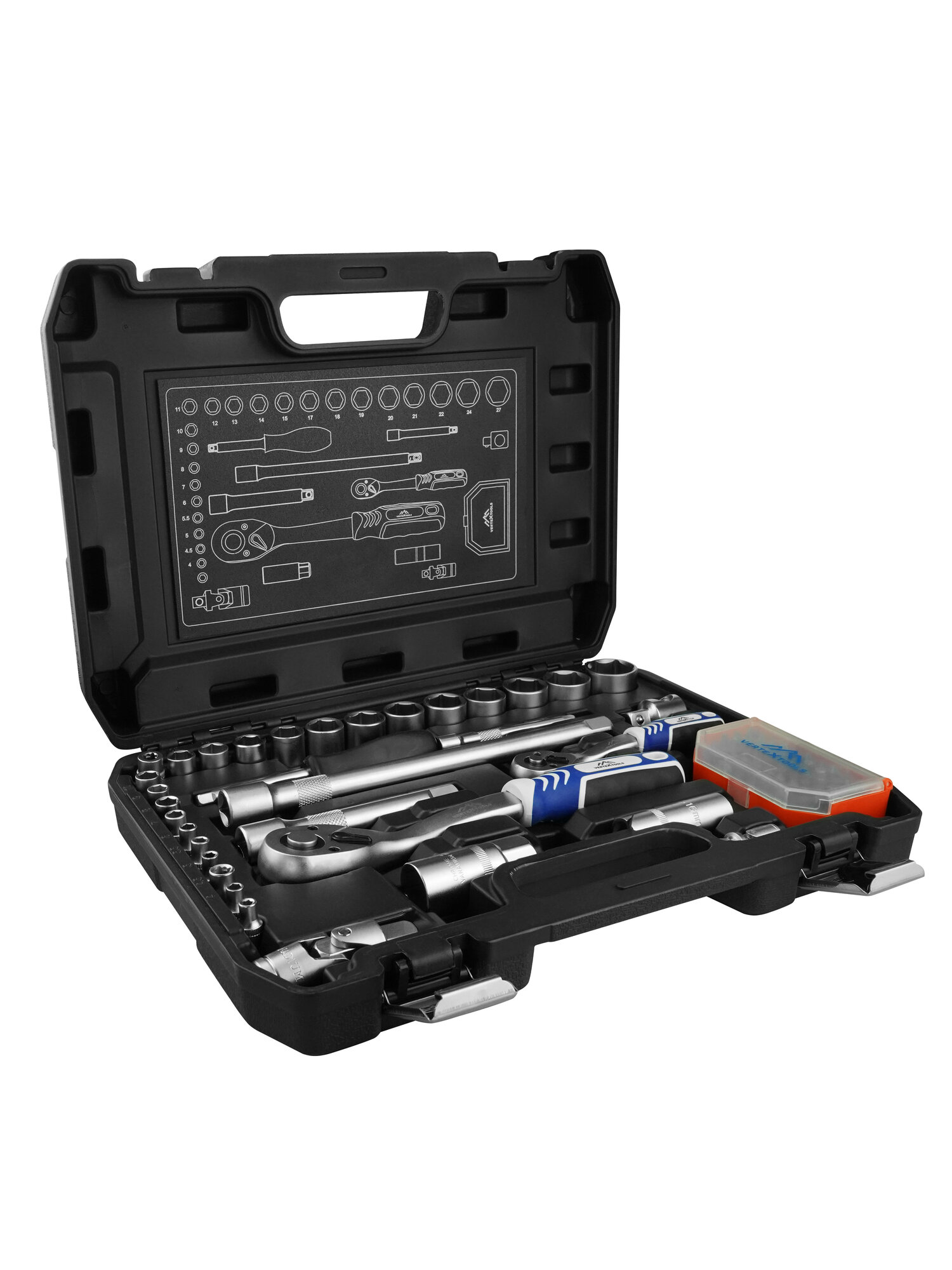 Набор инструментов 64 предмета VertexTools 1/4" 1/2", хромосатированное покрытие