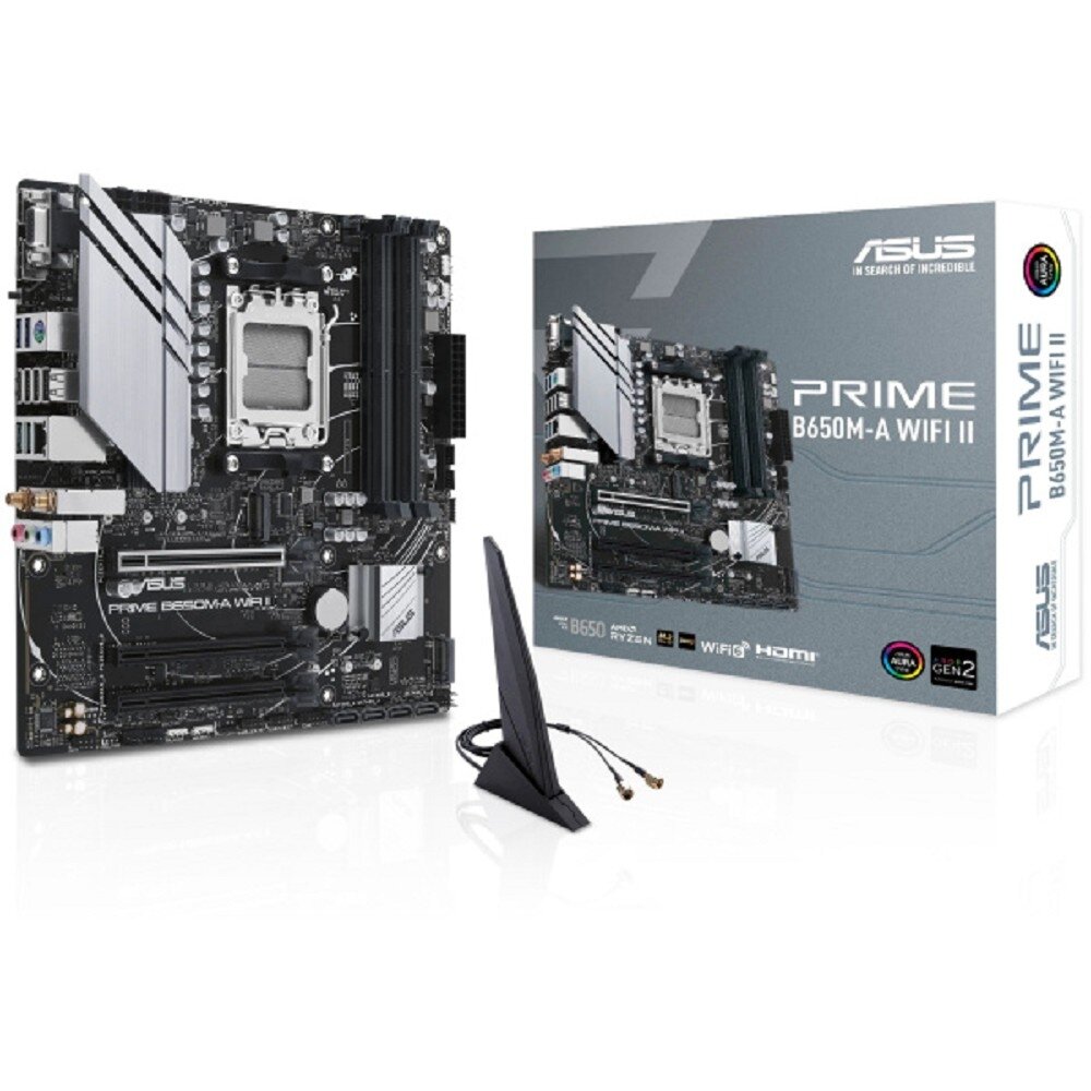 Материнская плата ASUS PRIME B650M-A WIFI II RTL (Socket AM5, mATX, 4xDDR5(128GB), VGA/DP/HDMI, 3xPCIe 4.0x16, 2,5xLAN, 4xSATA 6Gb/s, 2xM.2, WiFi 6E, 1xType-С, 2xUSB 3.1, 2xUSB 3.2, 4xUSB 2.0, 1xPS/2)