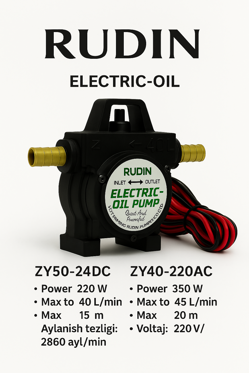 Насос RUDIN ZY40-220AC, поверхностный, 350Вт, максимальный напор 20м, скорость потока 45л/мин, насос