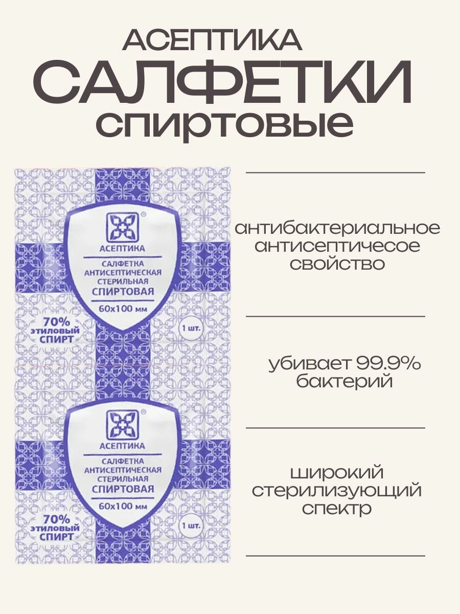 Картинки Асептика, салфетки спиртовые медицинские стерильные для дезинфекционной обработки 60x100 мм, 300 шт