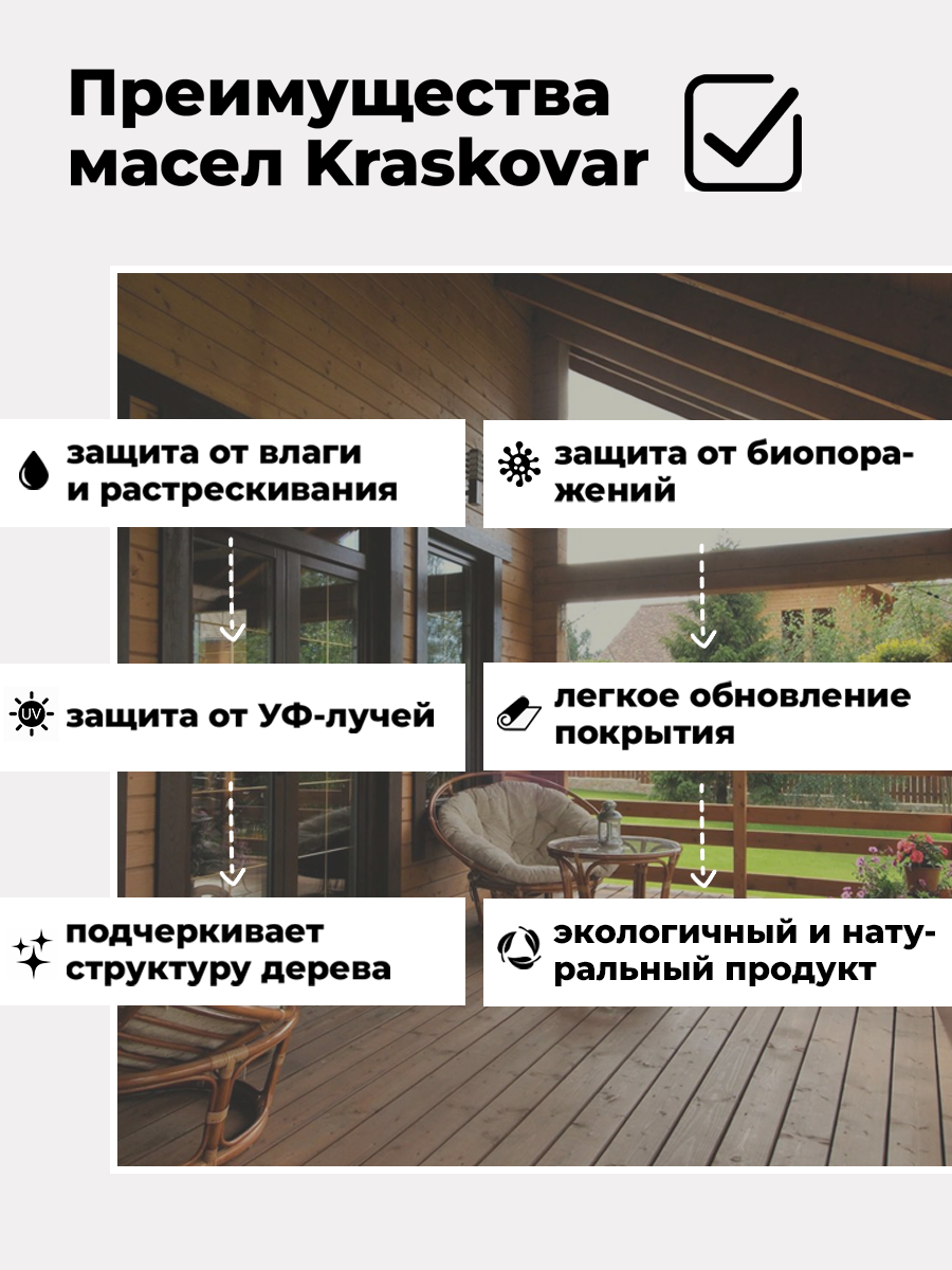 Масло для террас Kraskovar Deco Oil Terrace Можжевельник 0,75 л с воском Карнауба — фото 1