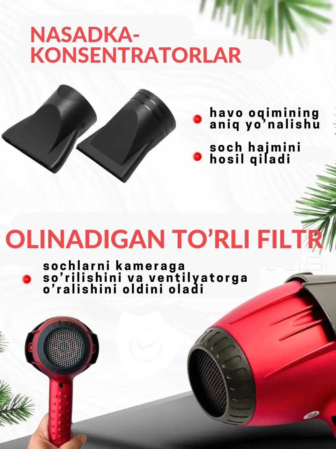 Фен для волос "PH-8080", профессиональный, для сушки и укладки — фото 1