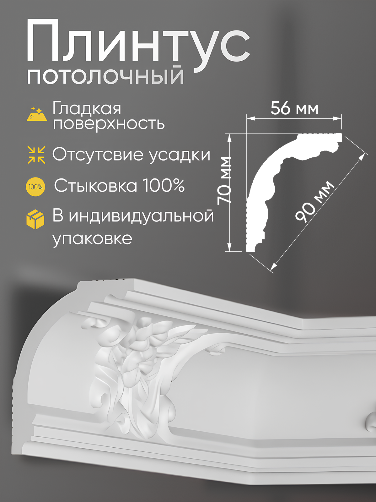Плинтус потолочный 4 шт GLANZEPOL 200 см пенополистирол, белый GP31