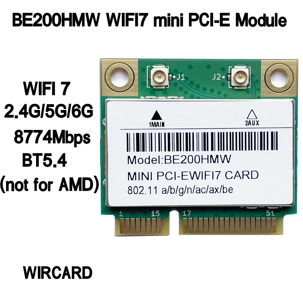 WIRCARD BE200HMW WIFI7 mini PCI-E 24G/5G/6G BE200 8774 Мбит/с BT5.4 WIFI-карта для ноутбука