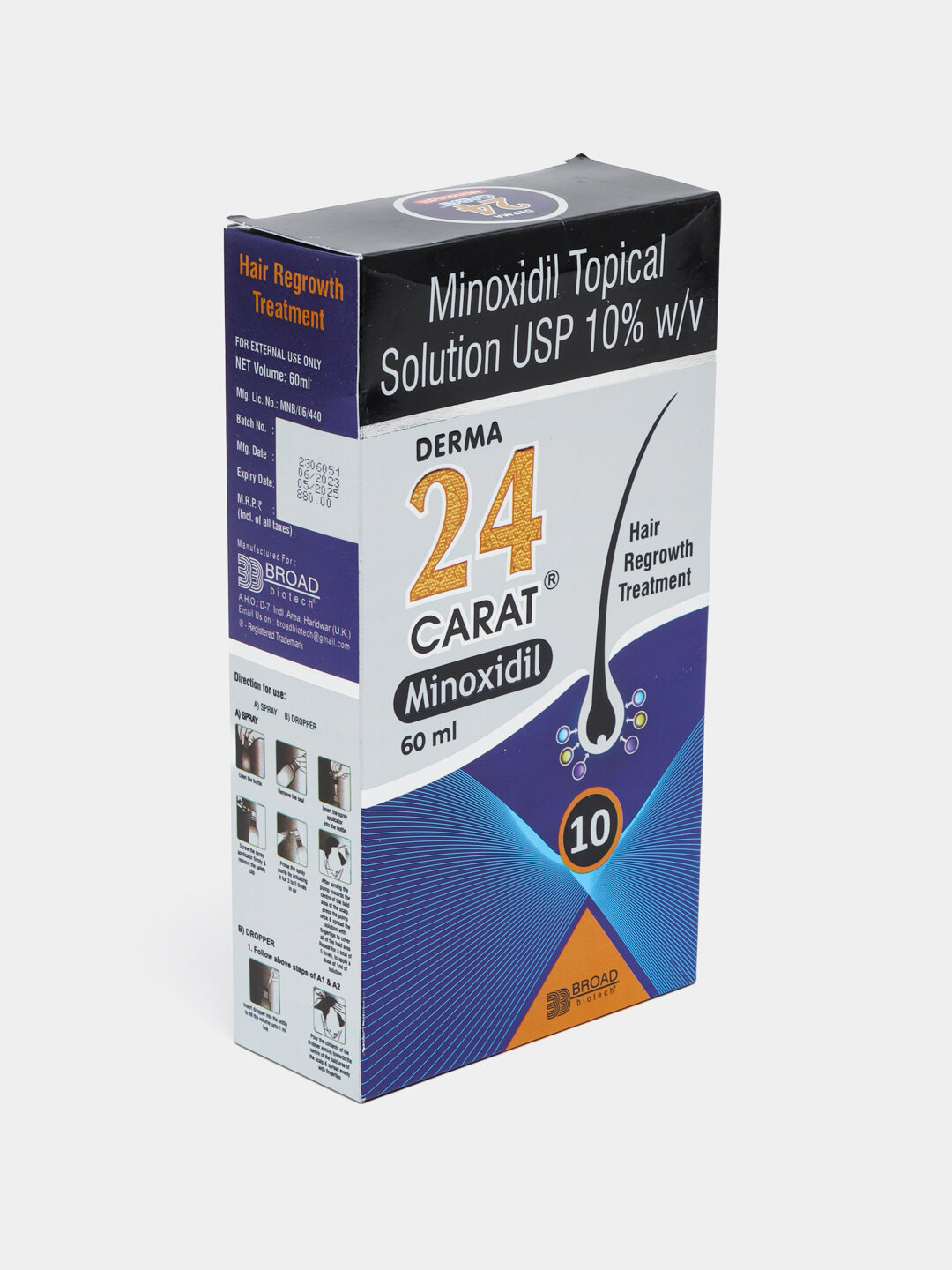 Раствор для волос Derma 24 Karat Minoksidil Topical Solution 10%, 60 мл