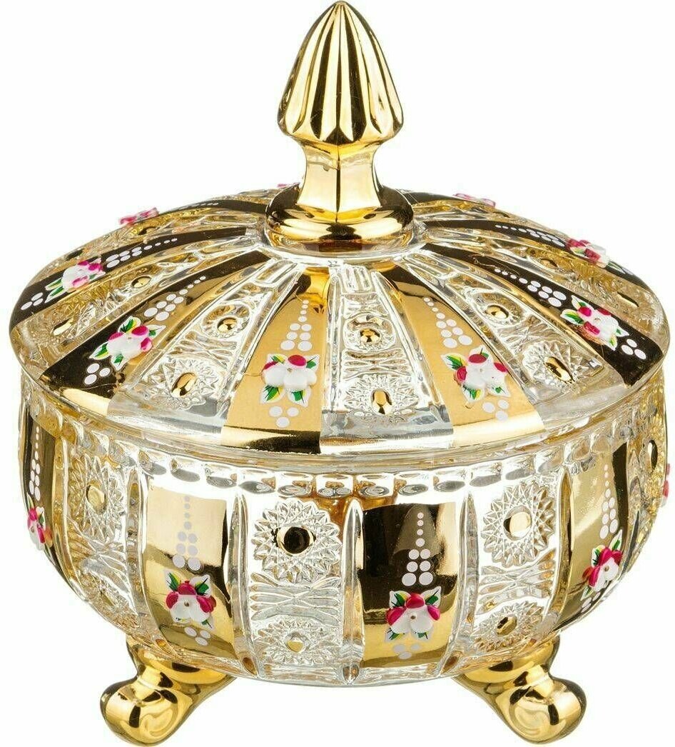 Конфетница вазочка для конфет и сладостей С крышкой LEFARD GOLD GLASS диаметр 17 СМ. высота 21 СМ.