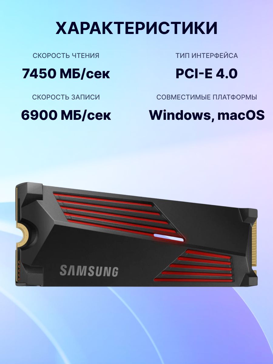 Внутренний SSD диск SAMSUNG 990 PRO 2TB, M.2, NVMe 2.0, PCIe 4.0 x4 (MZ-V9P2T0CW) — фото 1