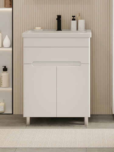 Изображение товара Тумба напольная Vannika Bliss 50 с раковиной Фостер 50 для ванной комнаты, белая