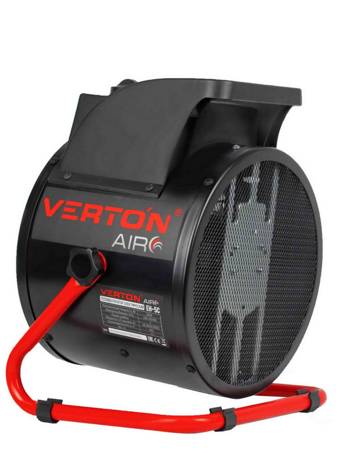 Тепловентилятор электрический Verton Air EH-5C, напольный, 5кВт, 48м², 670куб. м./ч, черный — фото 1