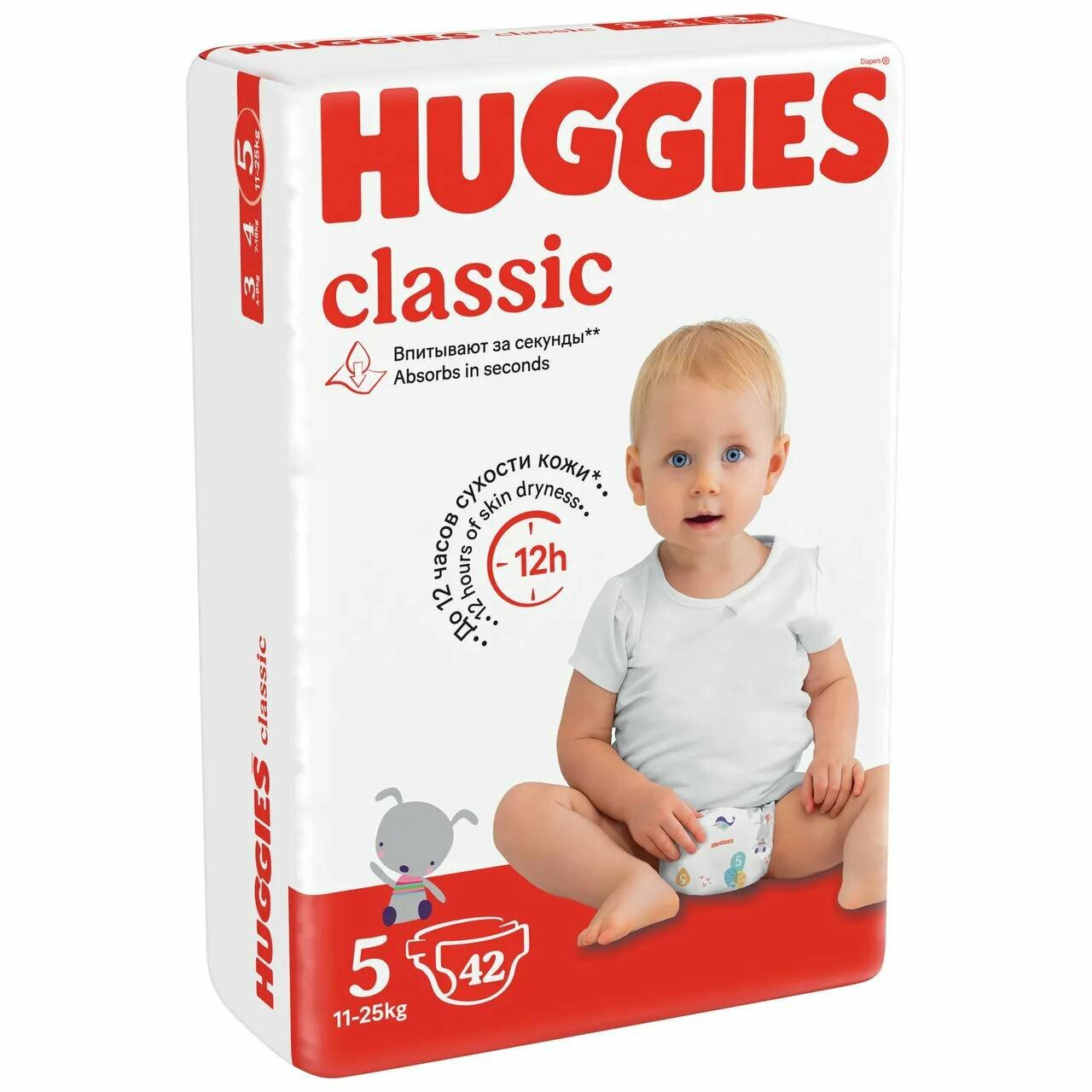 Подгузники Huggies Classic, 5, 42 штук, 11-25 кг