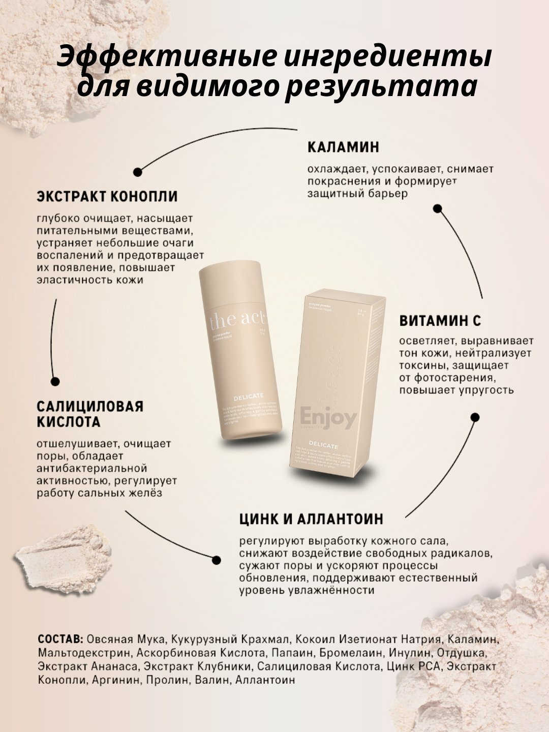 Пудра энзимная для лица и тела The Act "Delicate Enzyme Powder", без абразивных частиц, 150г