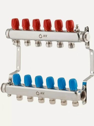 Изображение товара AV Engineering Комплект коллекторов для радиаторного отопления и водоснабжения на 6 контуров (AVE13500106)