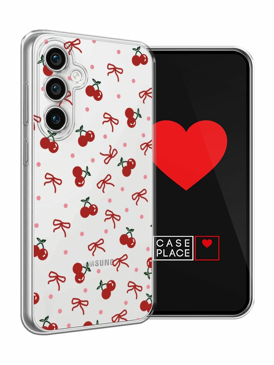 Чехол на Samsung Galaxy S23 FE 5G / Самсунг Галакси S23 FE 5G с принтом "Вишни и ленточки", прозрачный — фото 1