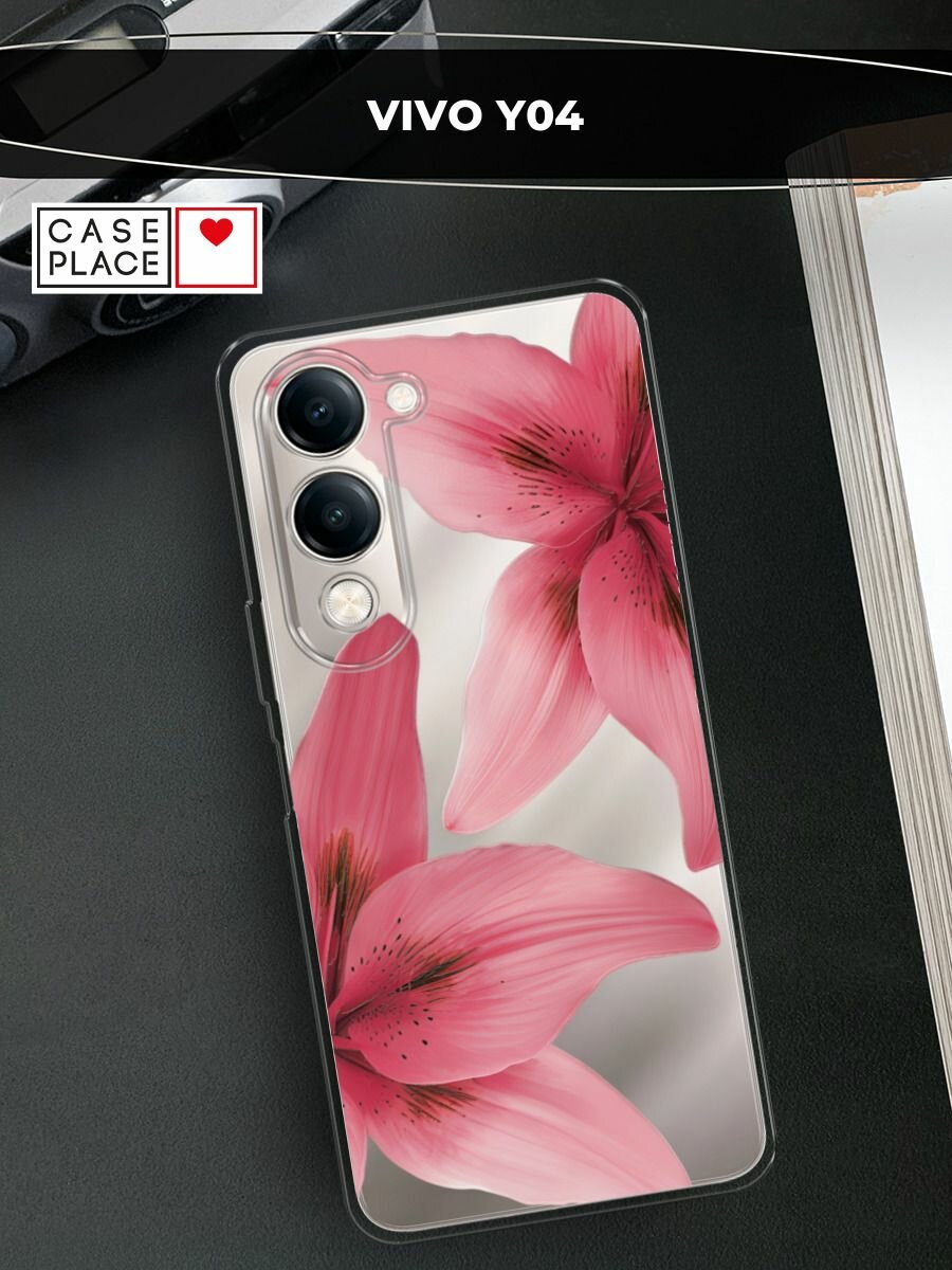 Силиконовый чехол на Vivo Y04 / Виво Y04 с принтом "Pink flower"