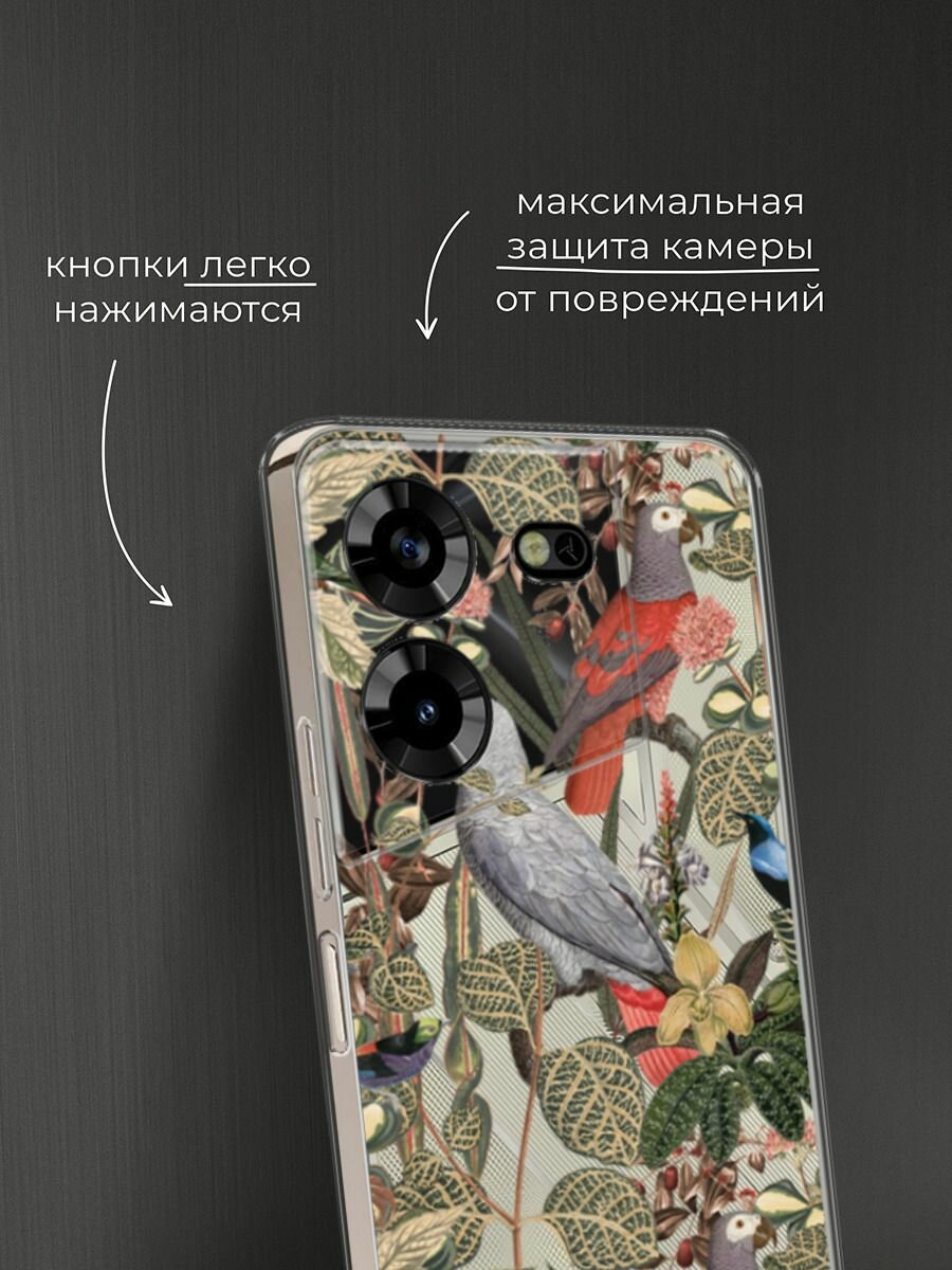 Чехол на Tecno Pova 5 / Техно Пова 5 с принтом "Tropical pattern", прозрачный — фото 1