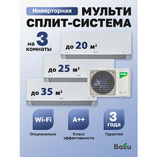 фото Mульти сплит-система на 3 комнаты 20+25+35м2 инвертор ballu free match ba3oi-fm-27hn8/eu + bsfi-fm-07hn8/eu + bsfi-fm-09hn8/eu + bsfi-fm-12hn8/eu