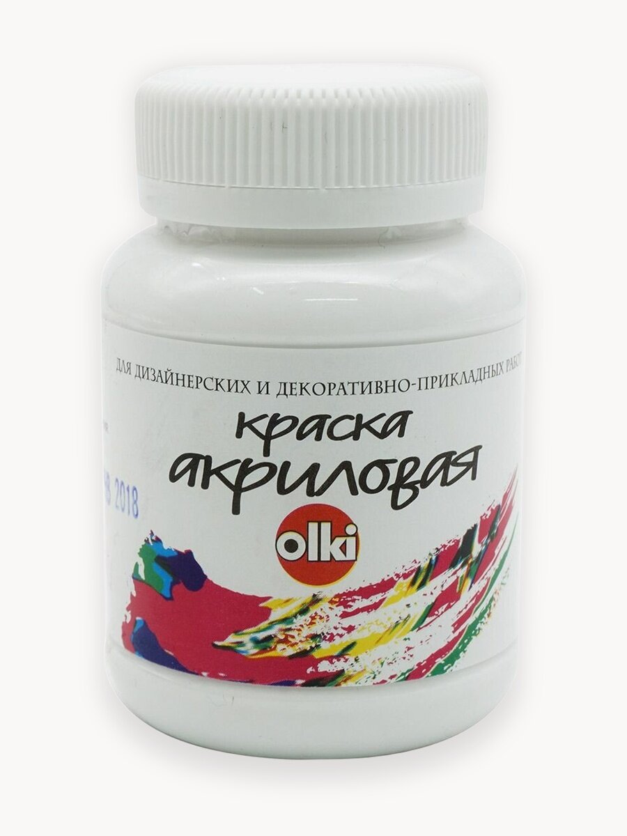 Акриловая краска белая для дерева, кожи, гипса, камня, оргстекла, глины, 100 мл, Olki