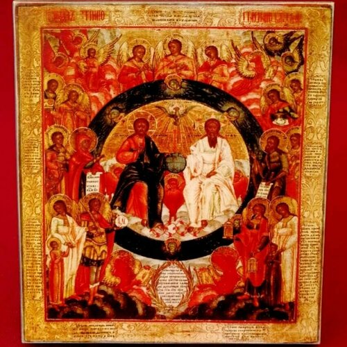 Икона Троица Сопрестолие деревянная икона ручной работы на левкасе 13 см