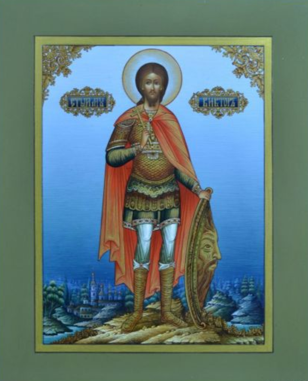 Виктор Дамасский святой мученик. Деревянная икона на левкасе 19 см