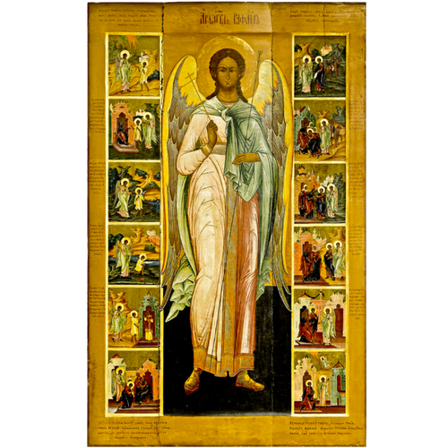 Икона святой Архангел Рафаил с клеймами на дереве на левкасе 40 см икона архангел рафаил с молитвой 14х17см