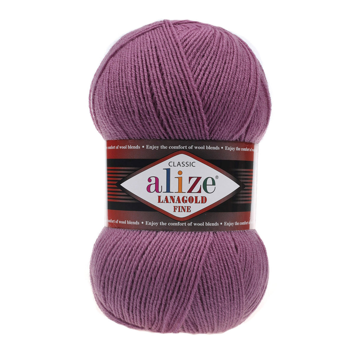 Пряжа для вязания ALIZE 'Lanagold fine', 100г, 390м (49% шерсть, 51% акрил) (440 тёмно-сухая роза), 5 мотков