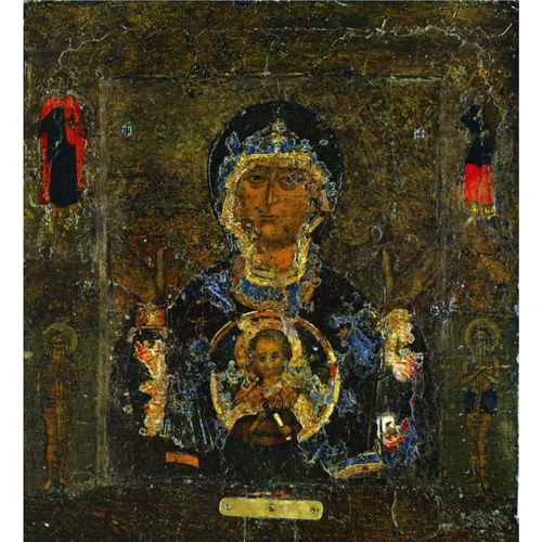 Икона Божией Матери Знамение Новгородская на дереве на левкасе (33 см) икона божией матери знамение абалакская абалацкая на дереве на левкасе 40 см