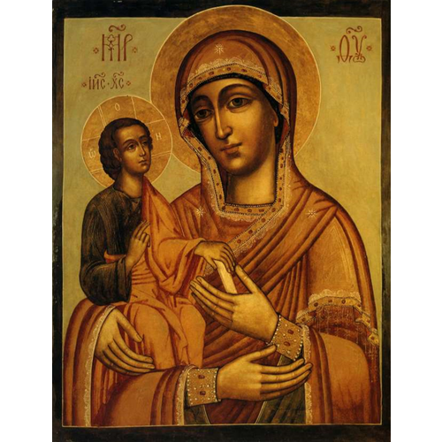 Икона Божией Матери Троеручица деревянная на левкасе 33 см икона божией матери остробрамская деревянная икона ручной работы на левкасе 33 см