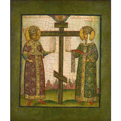 Икона святые Константин и Елена на дереве на левкасе 33 см