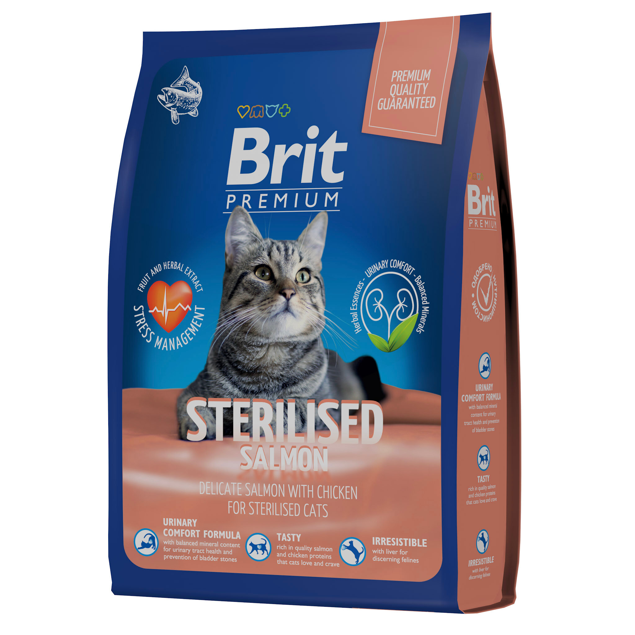 Brit Premium сухой корм для взрослых стерилизованных кошек, с лососем и курицей (800 г) - фото №18