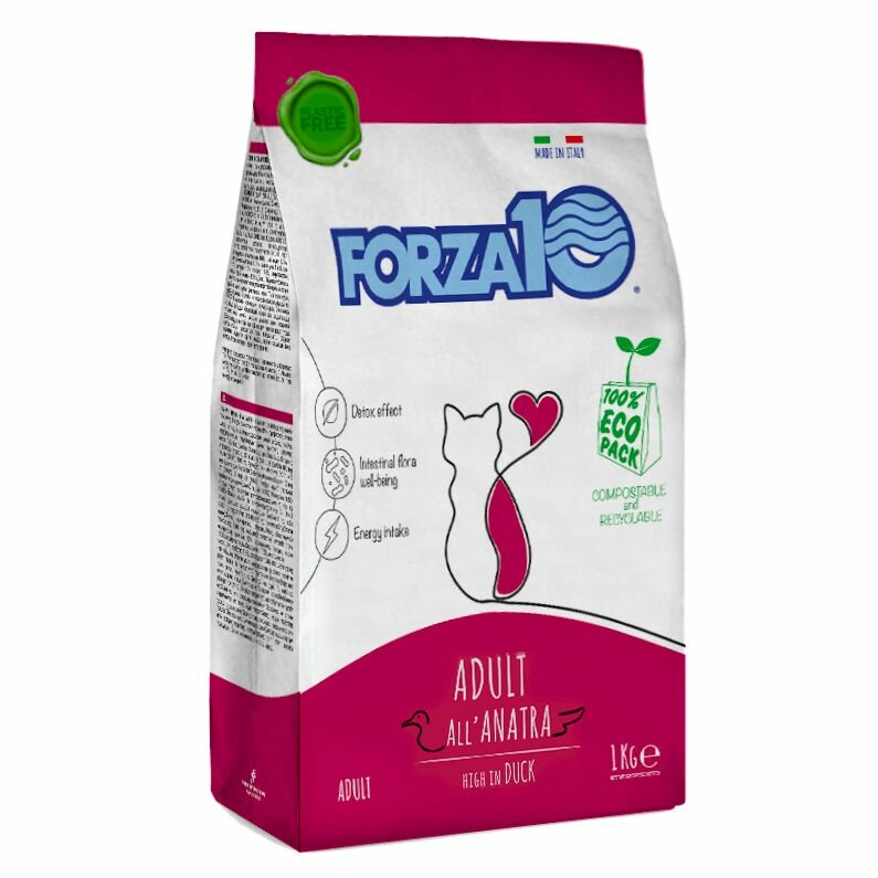 Корм сухой Forza10 Maintenance ADULT c уткой , для взрослых кошек ведущих домашний образ жизни, 1 кг