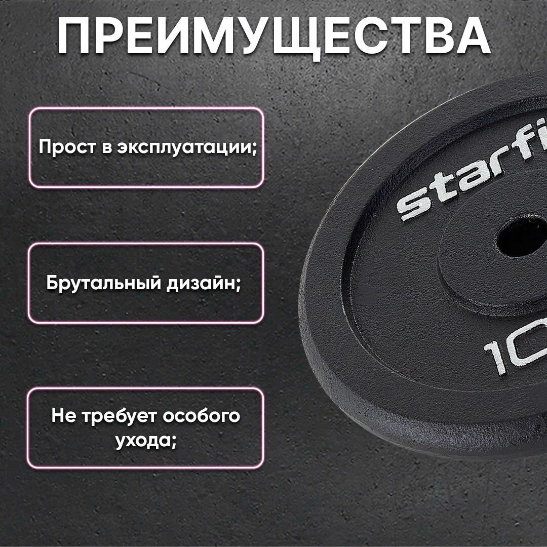 Диск Starfit BB-204 для штанги без покр. 10кг черный (УТ-00009822) - фото №4