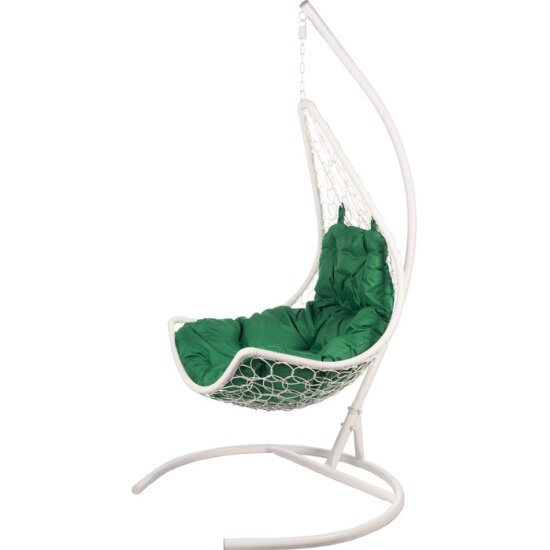 Подвесное кресло кокон Bigarden из ротанга "Wind White" Зеленая подушка