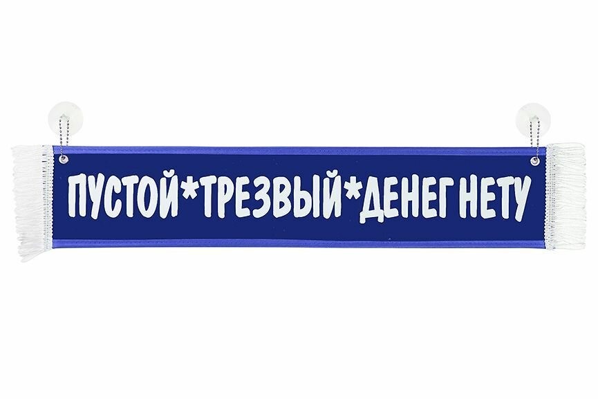 фото Вымпел автомобильный на присосках "пустой*трезвый*денег нету" Синий 10х50 см (узкий)