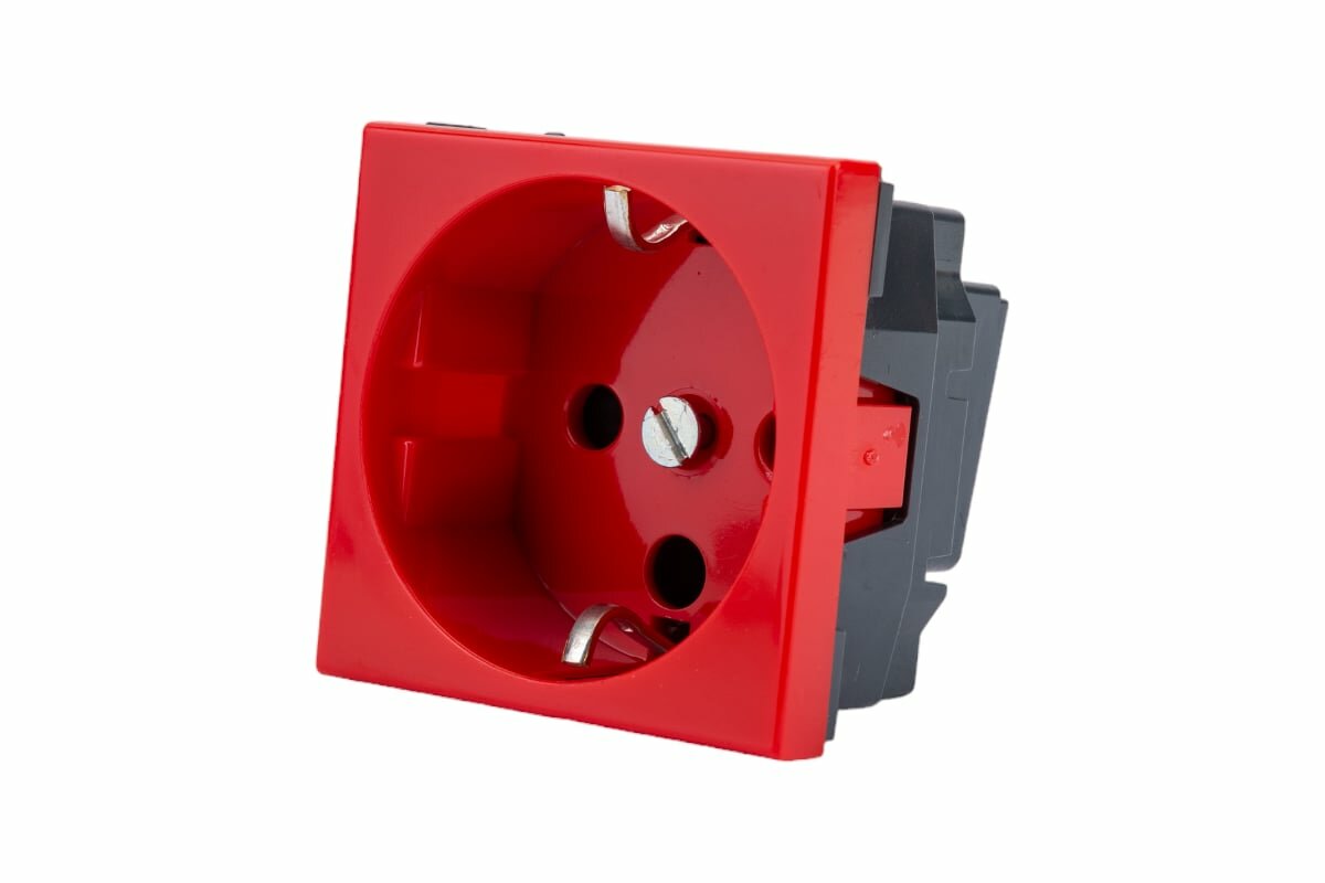 фото Legrand Механизм розетки 1-м СП Mosaic New 2мод. с заземл. красн. Leg 077214