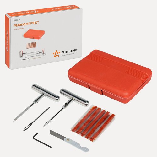 Изображение товара Ремкомплект для б/к шин Airline ATRK4 (шило для жгута+напильник, доп. игла, 10 жгутов, нож), в кейсе