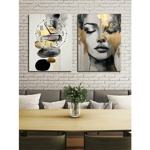 Картины - часы настенные на холсте LOFTime 2 шт девушка абстракция СЕР ЗОЛ 3 30Х40 Ч-556-3040