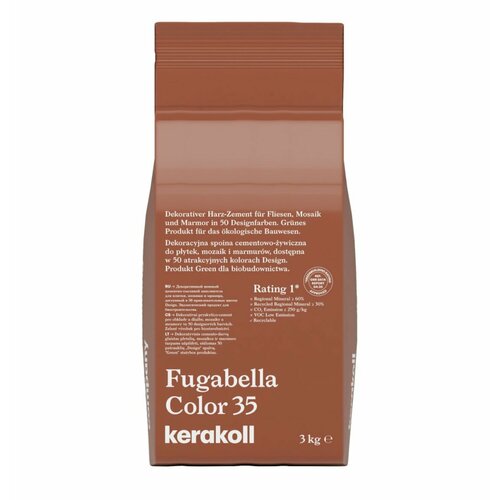 Затирка для плитки полимерцементная Kerakoll Fugabella Color 35, Коричневый, 3кг коричневый