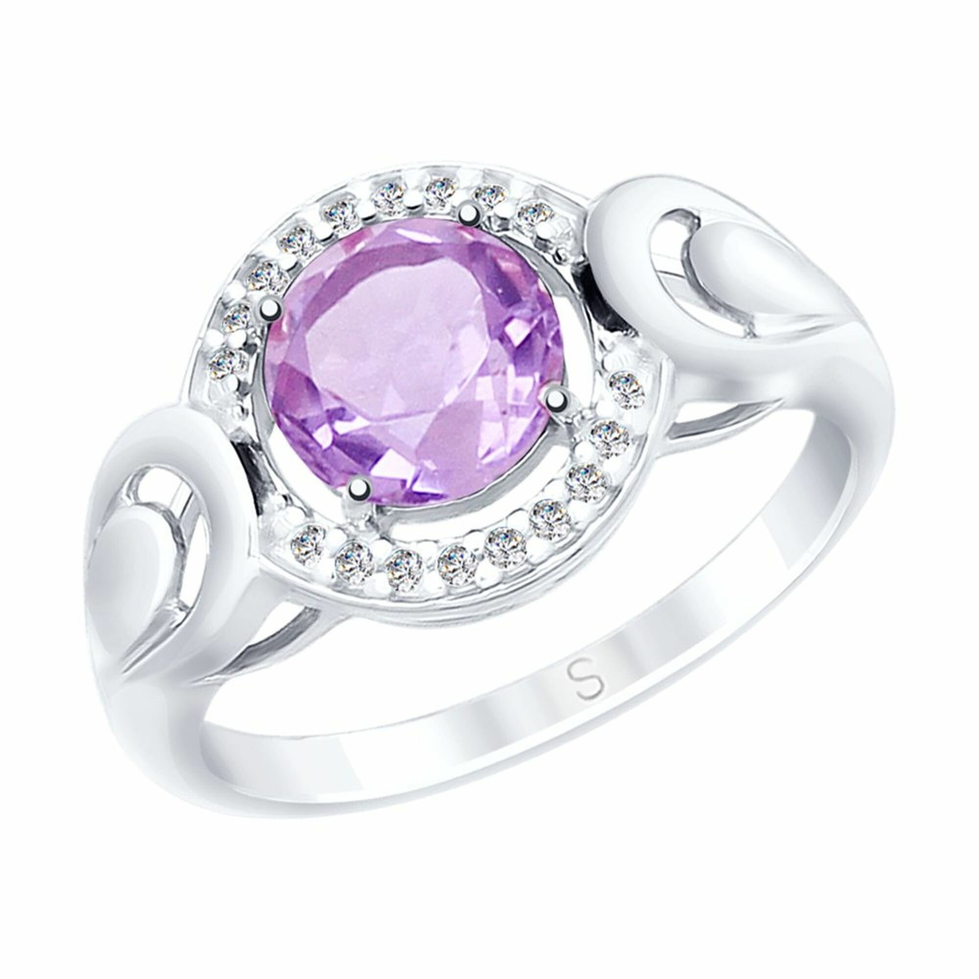 Кольцо Diamant online, серебро, 925 проба, родирование, аметист, фианит, размер 16.5, фиолетовый