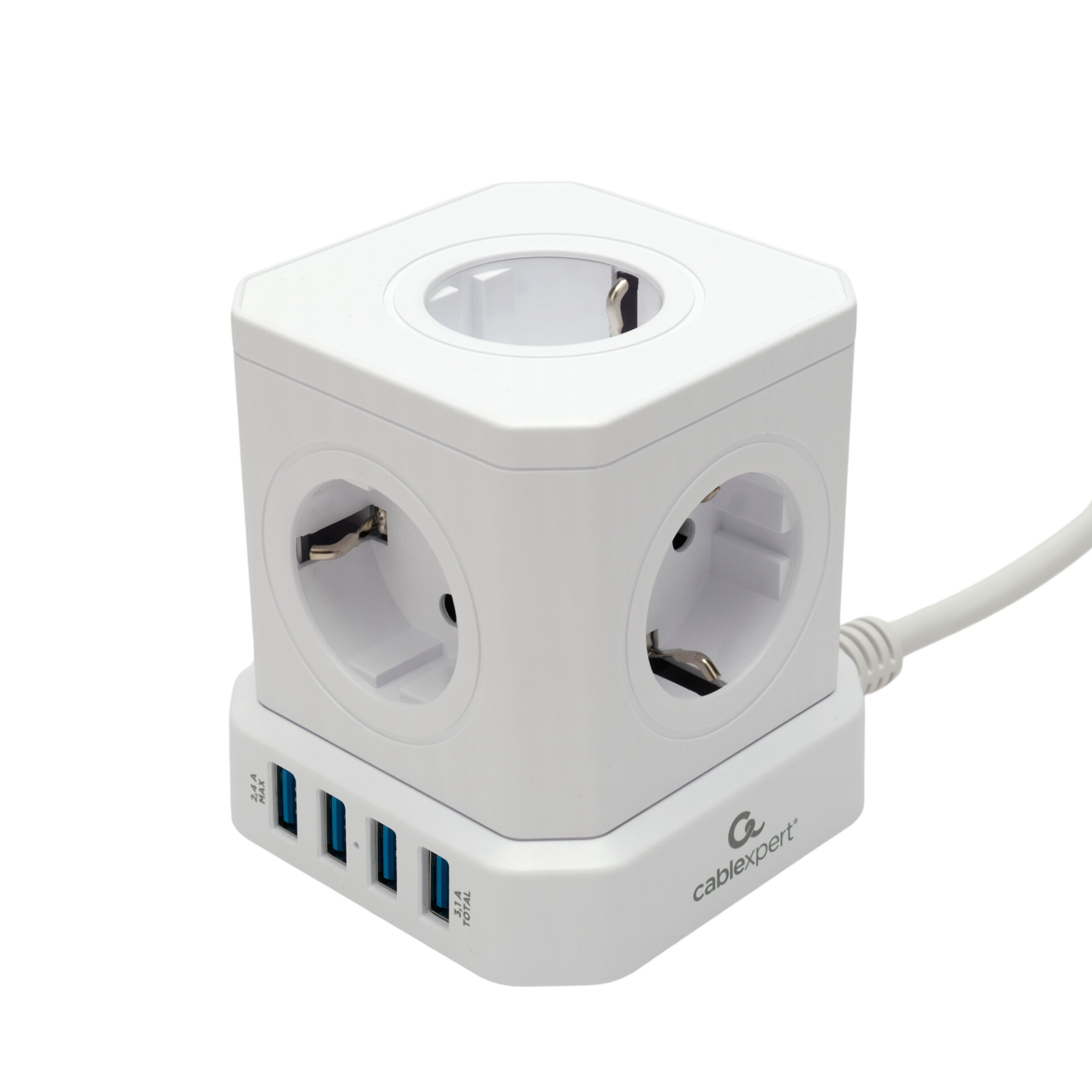 Сетевой фильтр Cablexpert Tower 5 розеток 10А 4хUSB 3.1А 3 метра уровень защиты 4+ белый
