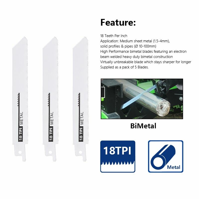 Изображение Пилки для сабельной пилы по дереву, 150MM, шаг 18TPI, BIM, 2 шт.